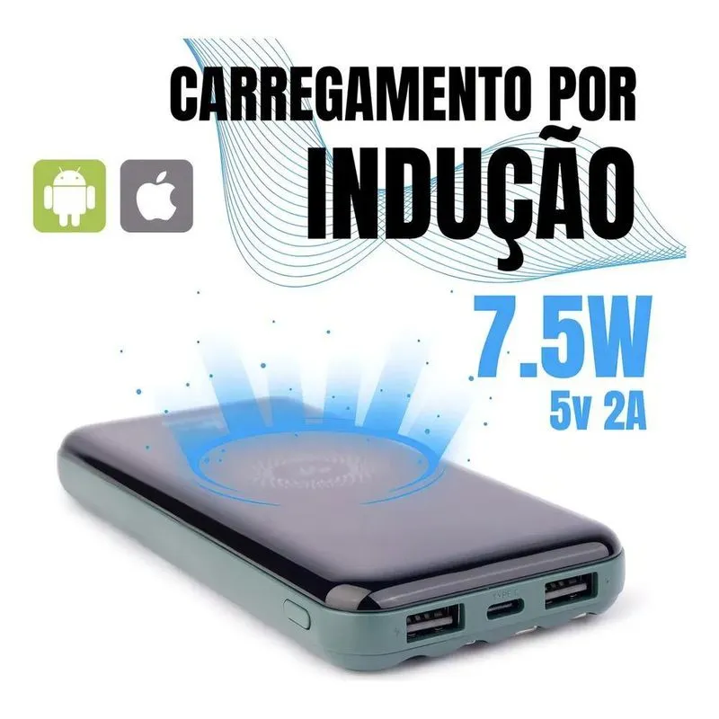 2x Carregador Portátil Power Bank Com Indução 10.000 A Peini