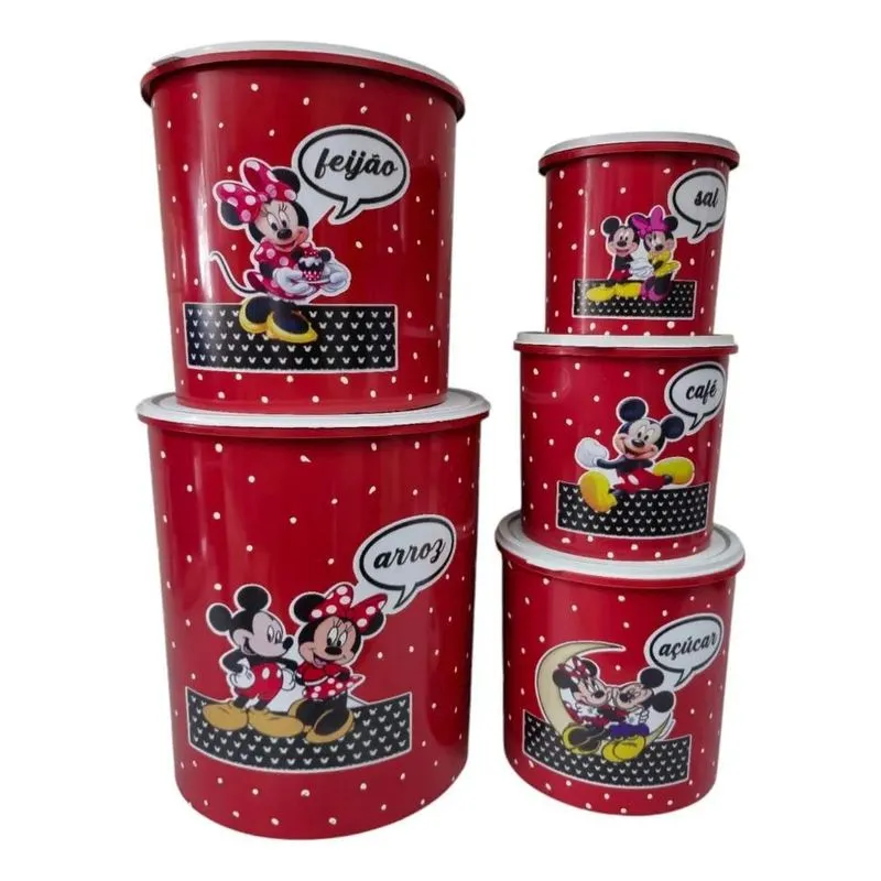 3x Kit Mantimentos Redondo Mickey C/5 Peças Plástico