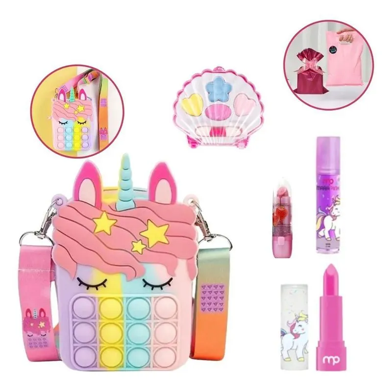 5x Kit Menina Maquiagem Infantil Com Bolsa Unicornio Envio 2