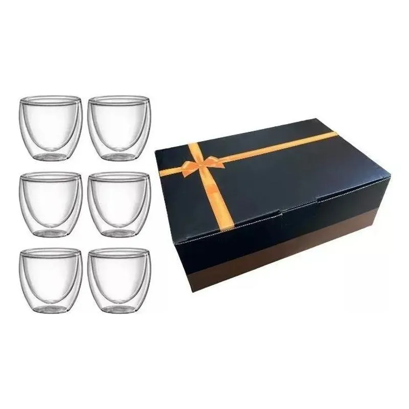 Jogo Com 6 Xícaras De Vidro Borossilicato Parede Dupla 80ml