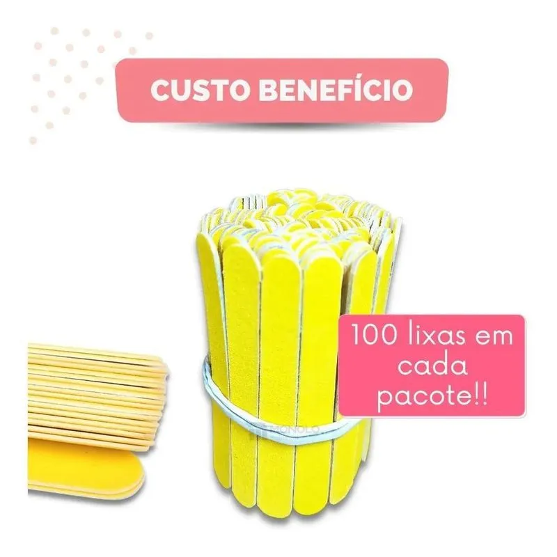 3x Kit 100 Mini Lixa De Unha Canário Manicure Pedicure 8cm M