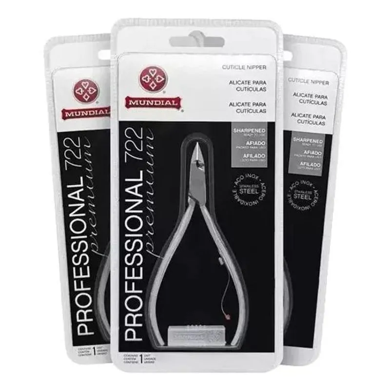 Kit 3 Alicates Inox 722 Cutícula Profissional Afiado Mundial