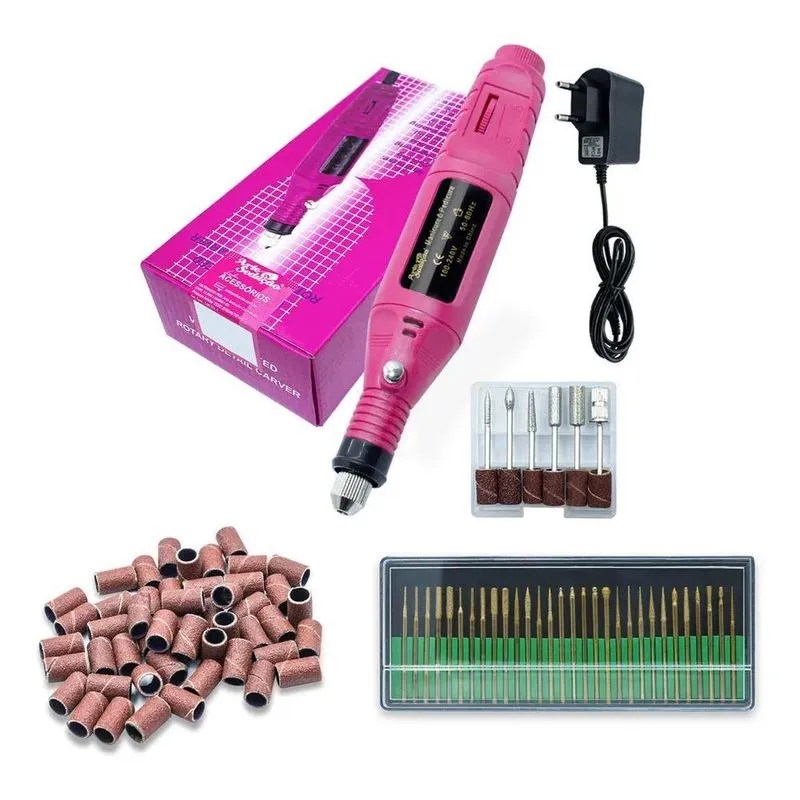 Kit Lixa Elétrica Unhas + 30 Brocas Diamantada + Lixas Refil