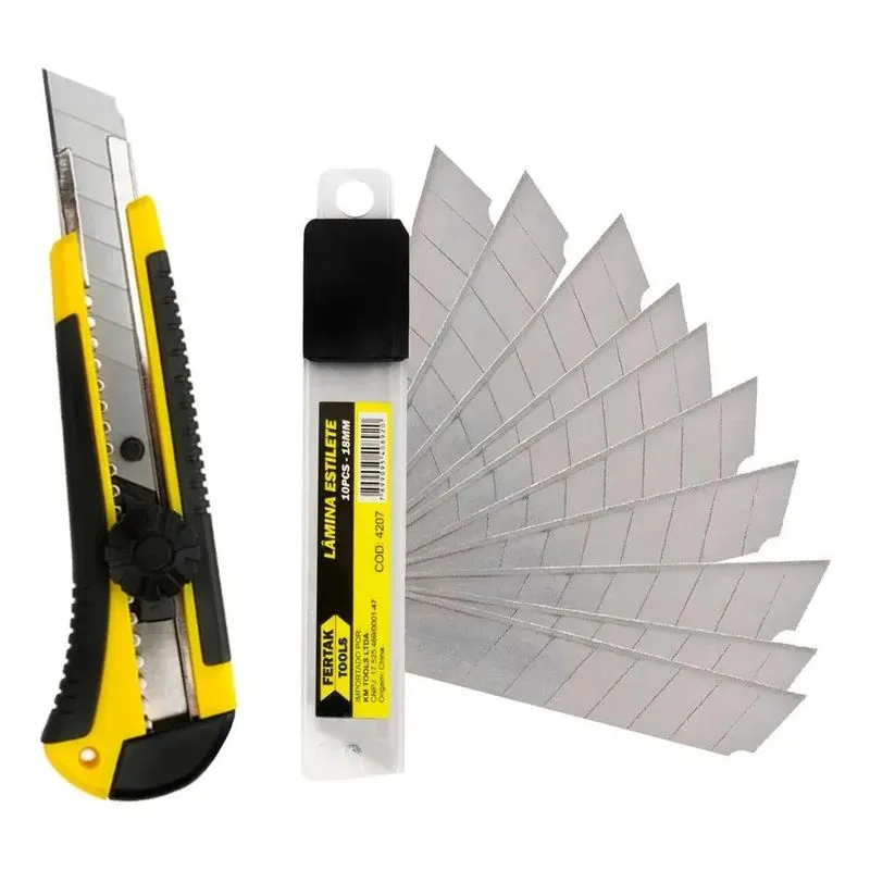 Estilete Profissional Emborrachado C/trava 18mm + 10 Laminas