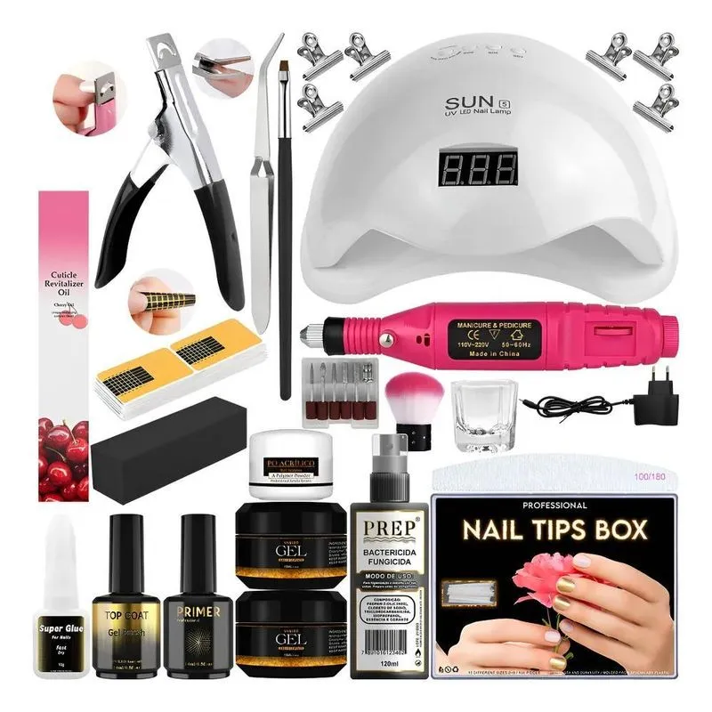 Kit Unhas Gel & Acrigel Profissional: Cabine 48w + - Branco