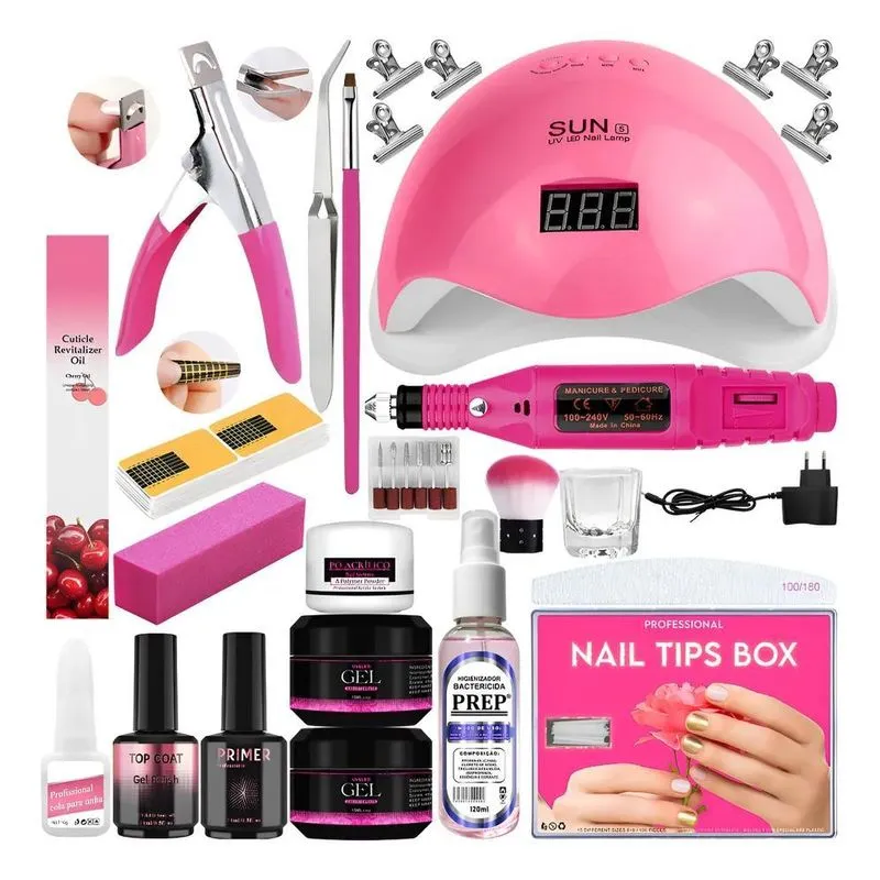 Kit Unhas Gel & Acrigel Profissional: Cabine 48w + Li - Rosa