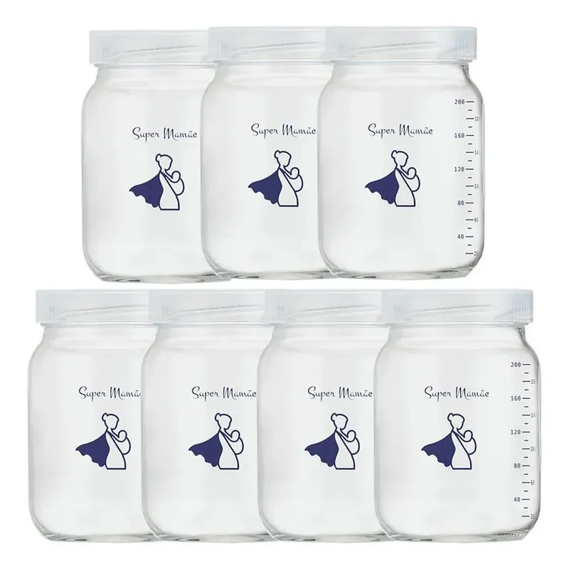 Kit 7 Potes De Vidro Ideal Leite Materno Com Graduação 200ml