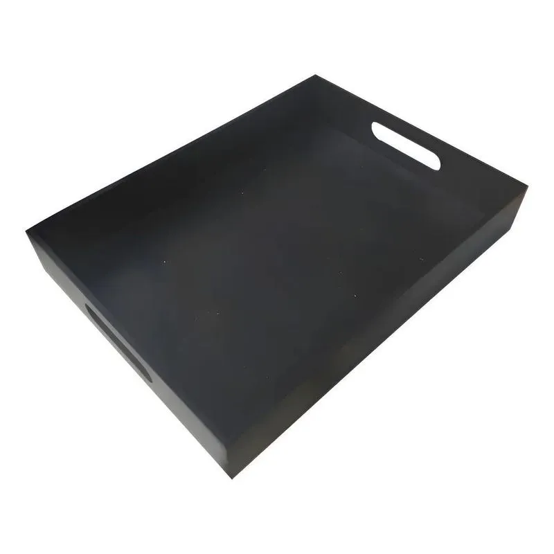 Bandeja Para Café Decoração 40x30 Grande Preta Madeira Mdf C