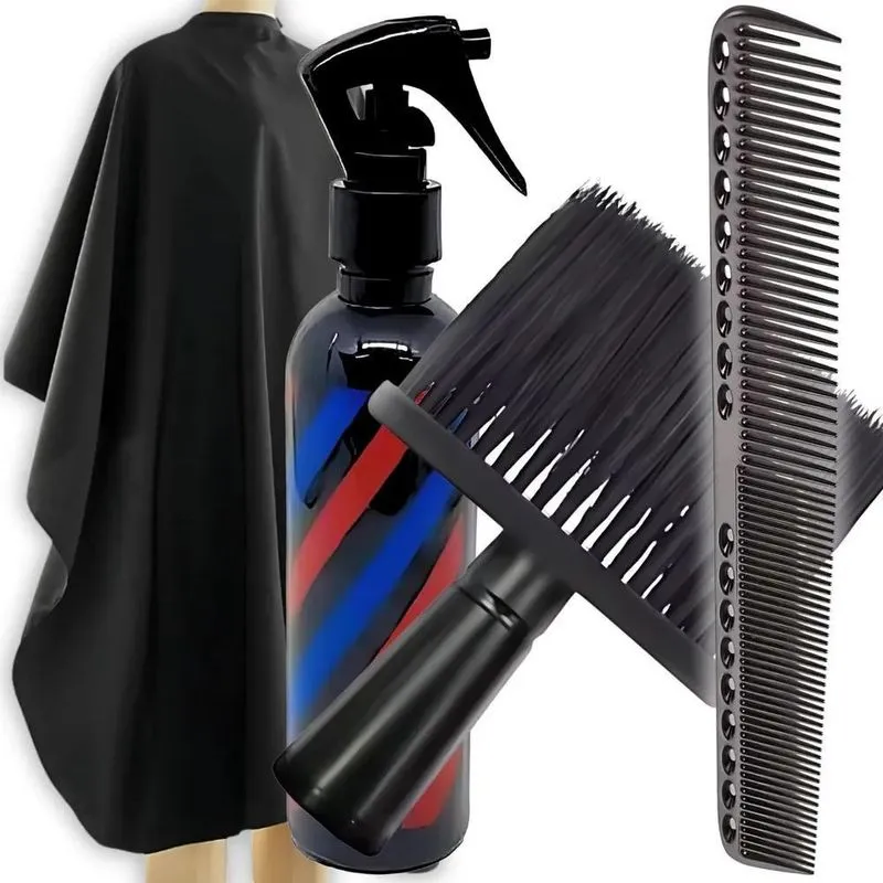 Kit Barbearia Capa De Corte + Espanador + Borrifador + Pente