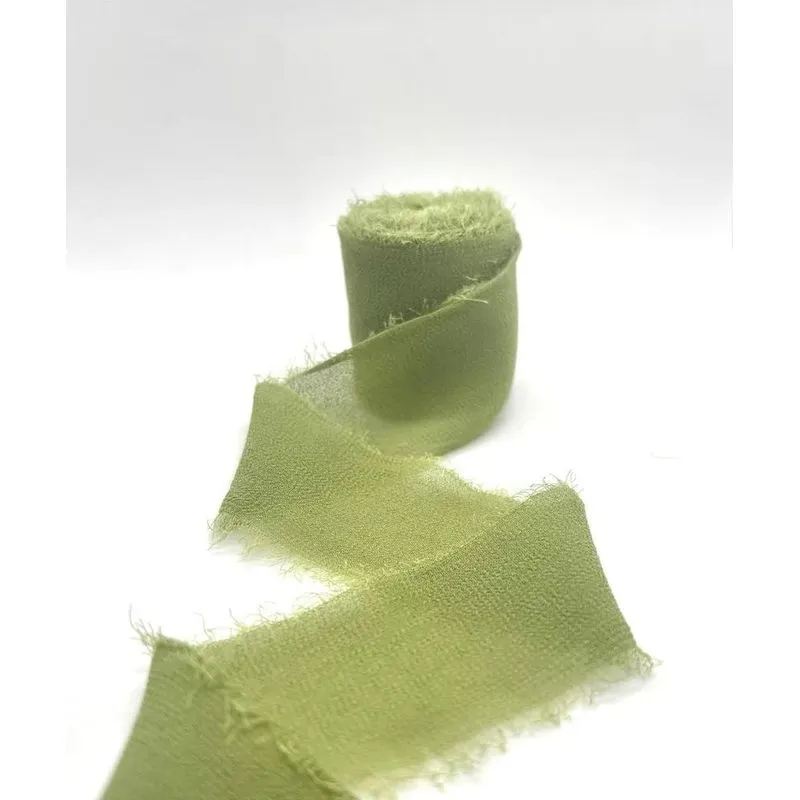 2 Rolos Fita Chiffon Artesanal 4cm Convite Verde Oliva