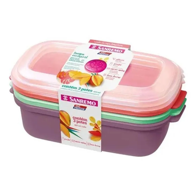 3x Potes Plástico Freezer Alimentos 1.1 L Sanremo Kit C/3 Pç