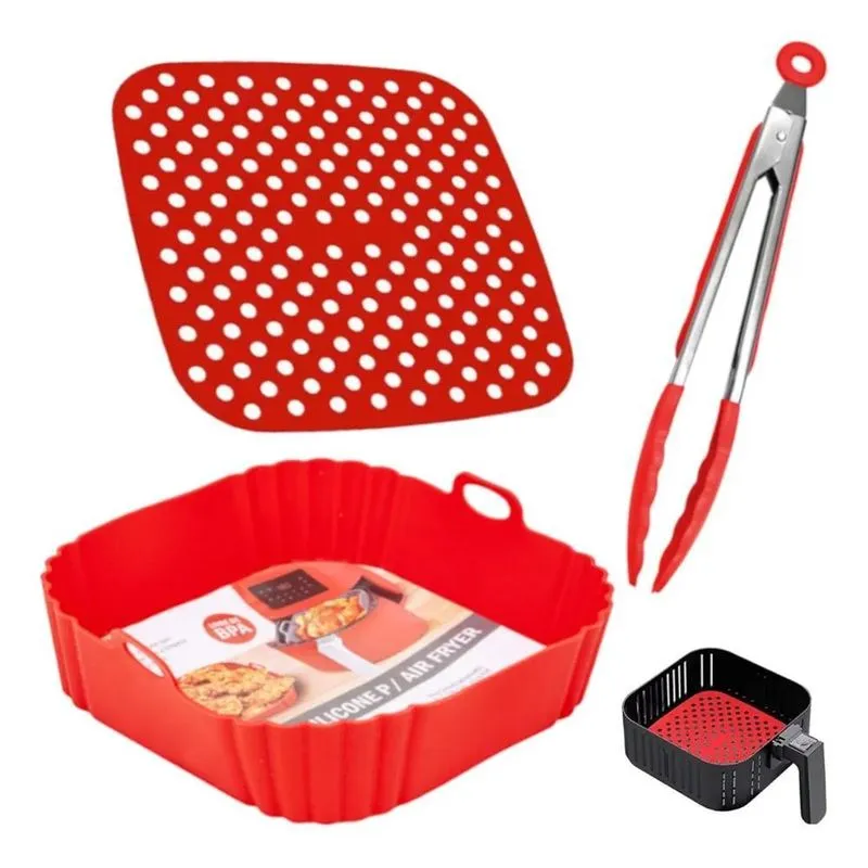 Kit Airfryer: Forma, Tapete E Pegador Sil - Formas Vermelhas