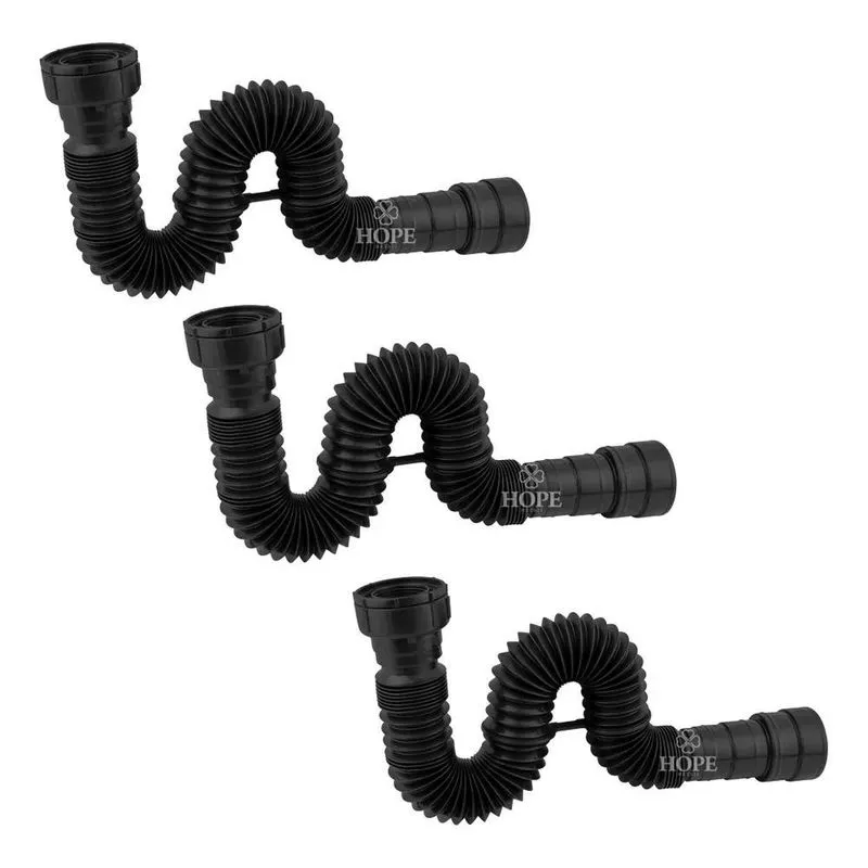 2x Kit 3 Sifão Sanfonado Ajustável Pia Cozinha Tanque Preto