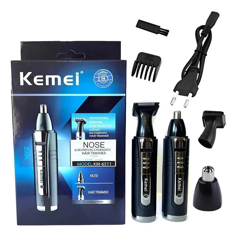 Barbeador Kemei 5 Em 1: Nariz, Orelha, Barba, Sobran - Preto