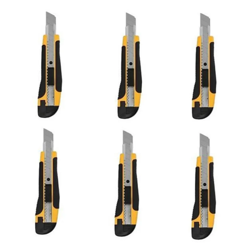 Kit 6 Estilete Profissional 18Mm Trava Fixa Emborrachado