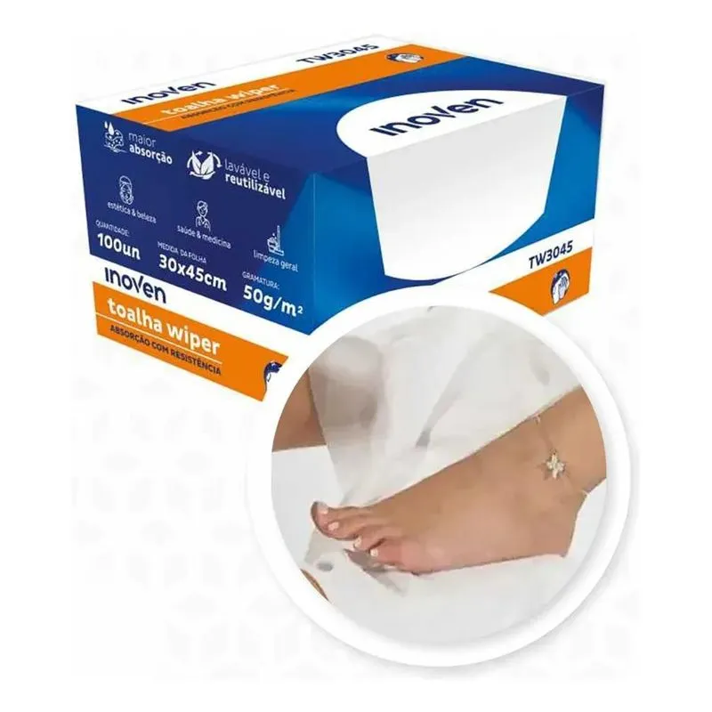 Toalha Descartável Pedicure 100 Unidade Multiuso 30x45 Wiper
