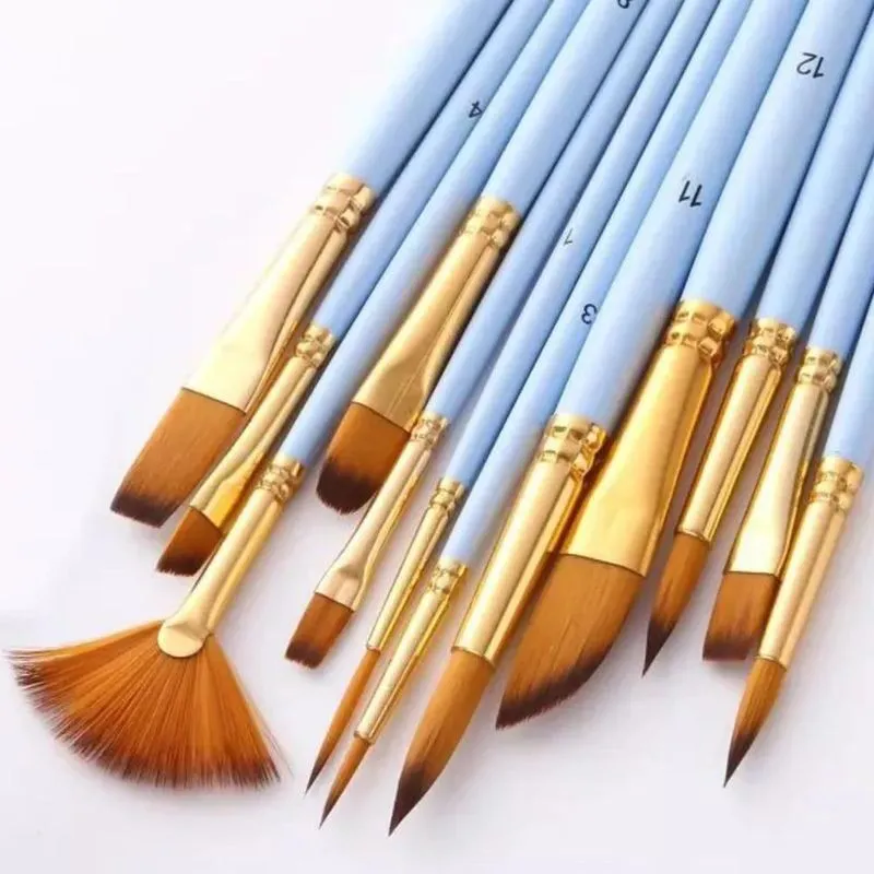 10x Kit Pincel Profissional Para Aquarela Óleo Acrílico 12