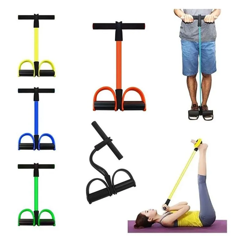 Extensor Elástico Pedal 4 Tubos Tensão Exercícios Academia Ombro Biceps Triceps Peito Treino Em Casa Faixa de Resistência Musculação Yoga Sit ups