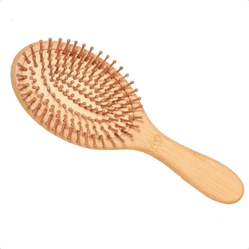 Escova Cabelo Anti Frizz Durável Antibacteriano Bambu Madeir