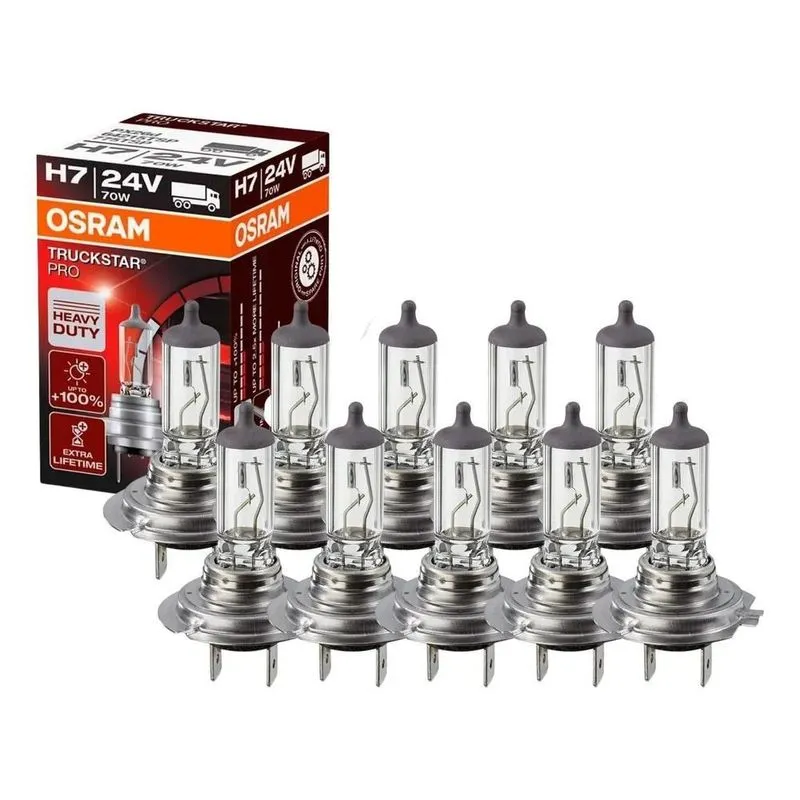 Kit 10 Lâmpada Caminhão H7 Osram Linha Truckstar Pro 24v 70w