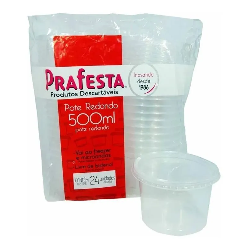Pote Redondo Com Tampa 500ml Prafesta 24 Unidades