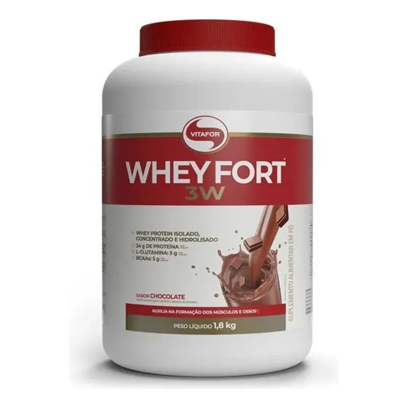 10x Whey Fort 3w Pote 1,8kg - Vitafor Sabor Chocolate