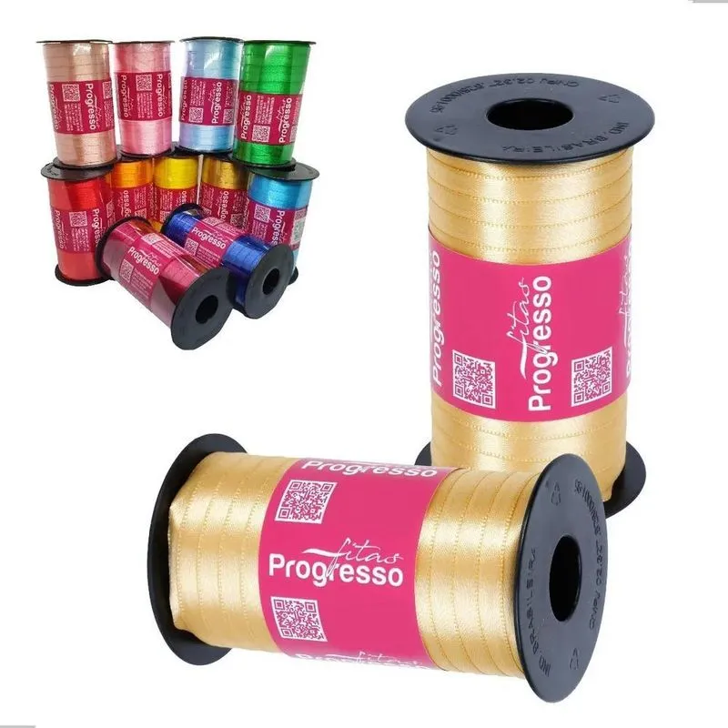 Fita De Cetim 7mm Carretel 100 Metros Várias C 228 - Ouro