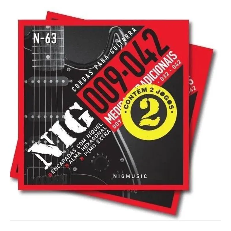 10x 2 Encordoamentos Nig .09 Para Guitarra - Acompanha Mi E