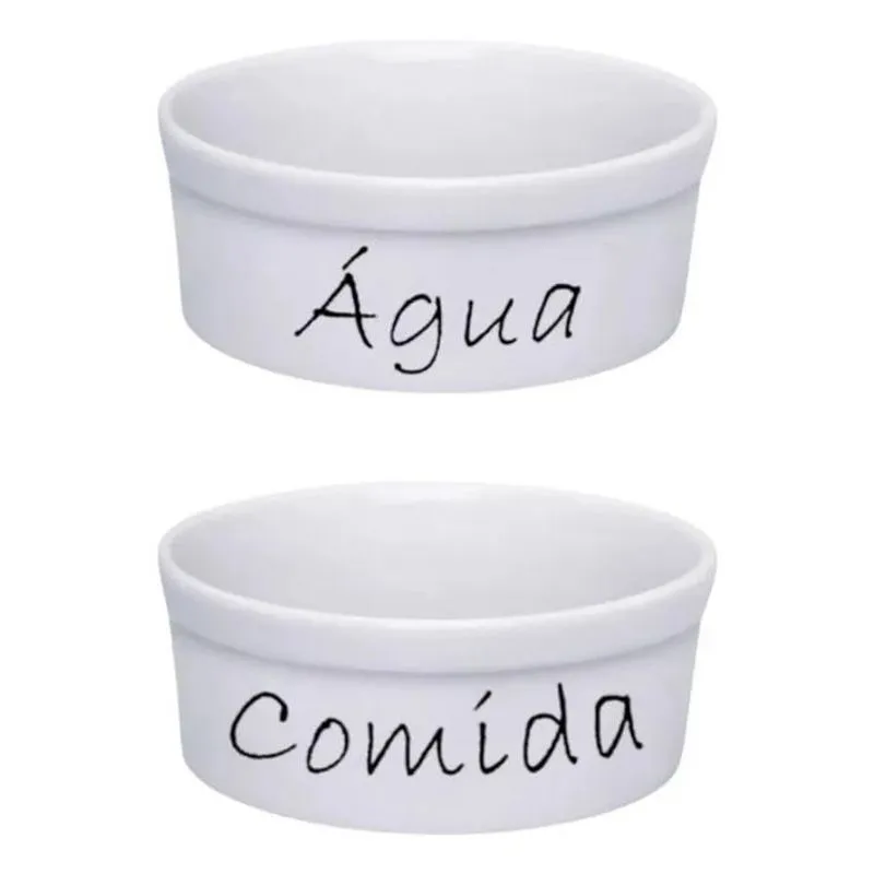 10x Kit Comedouro E Bebedouro De Porcelana 300ml Água E Com