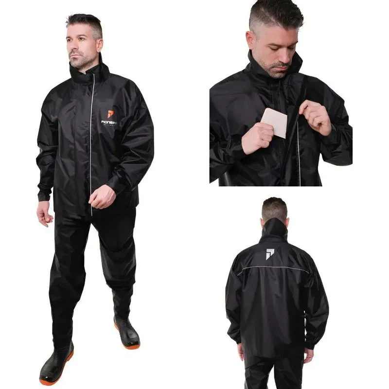 Roupa Chuva Capa Moto Conjunto Motoqueiro Nylon Imper Preto