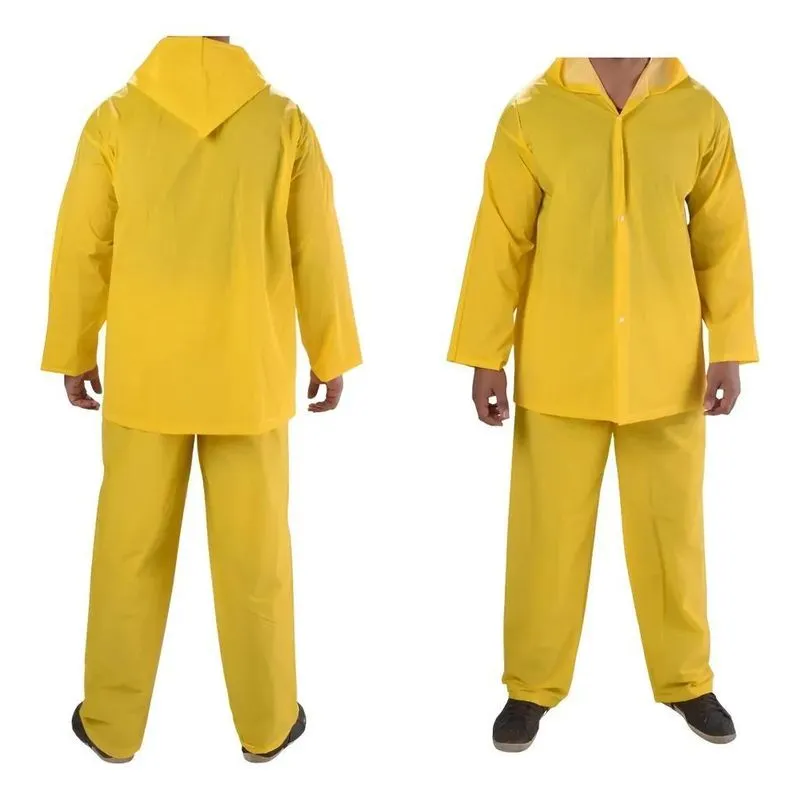 Conjunto Capa Protetora Chuva Pvc Impermeavel Reforç Amarelo