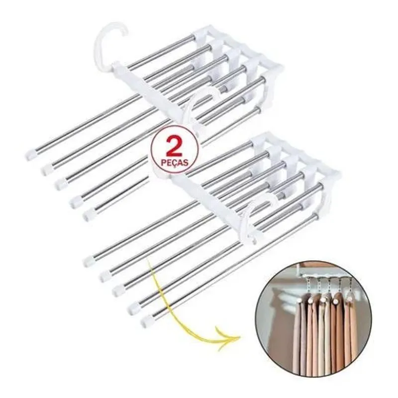 10x Cabide Inox Calças 5 Divisorias Organizador Multifuncio