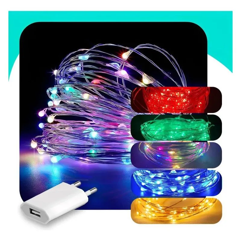 3x Cordão Fio De Fada 10m 100 Leds Enfeite Natal Usb