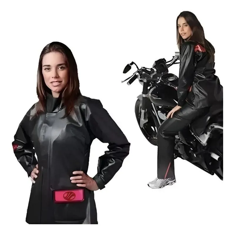 Capa De Chuva Feminina Motoqueira Alba Modelo Europa Preto G