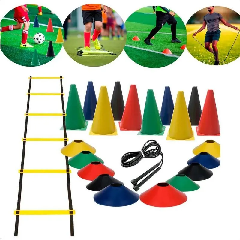 3x Kit Funcional Escada + Corda + 10 Pratos + 10 Cones Trein