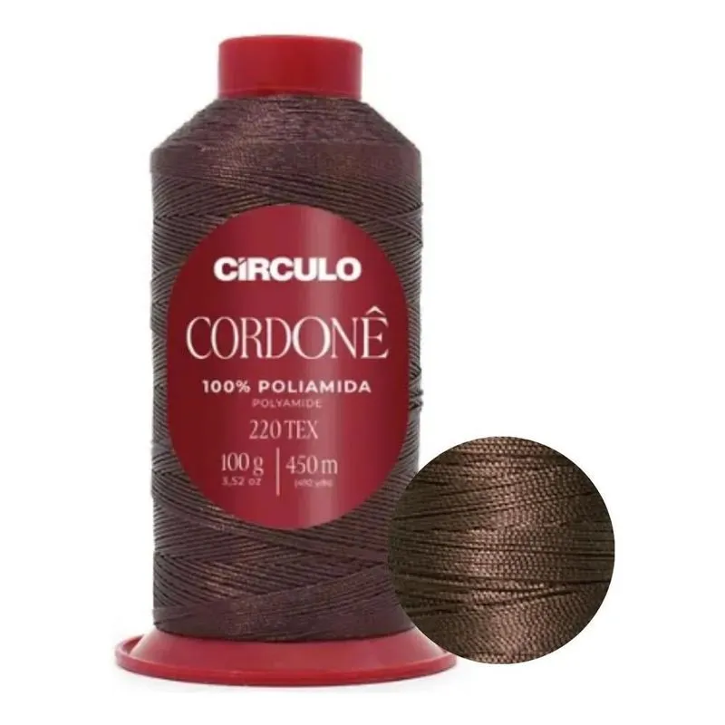 Fio Cordonê Poliamida Brilhante 450m Cone 7160 Café Torrado