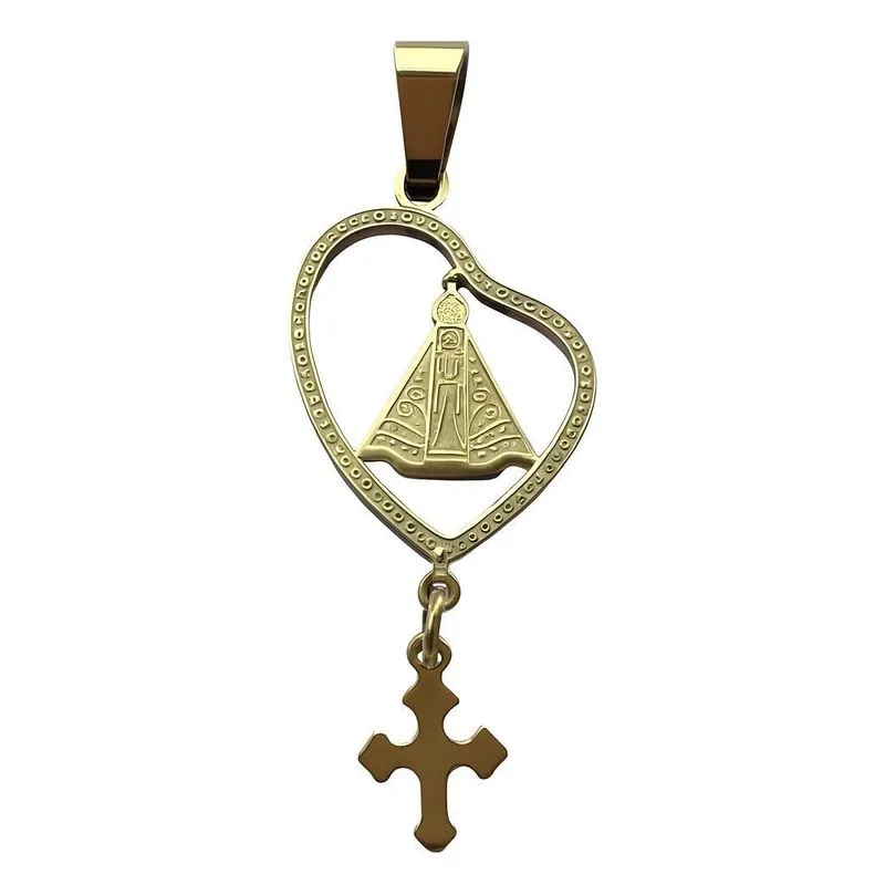 Pingente Nossa Senhora De Aparecida Aço Inoxidável Dourado