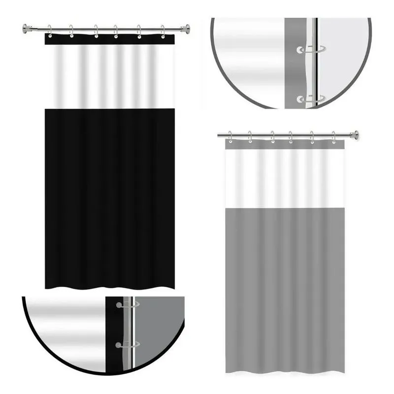 3x Cortina Box Em Pvc Antimofo Banheiro Preto Lisa Com Visor