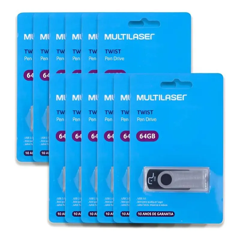 10 Pen Drive Twist 64gb Usb Multilaser - 10 Cartelas