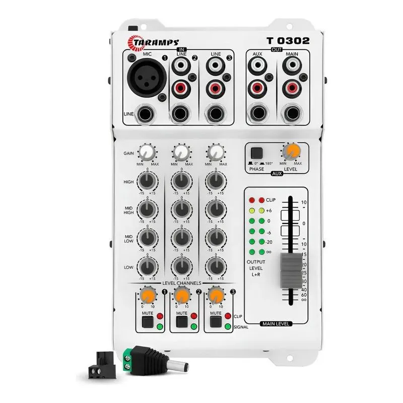Mesa De Som 3 Canais Taramps T 0302 3 Entradas Mixer 12v P10