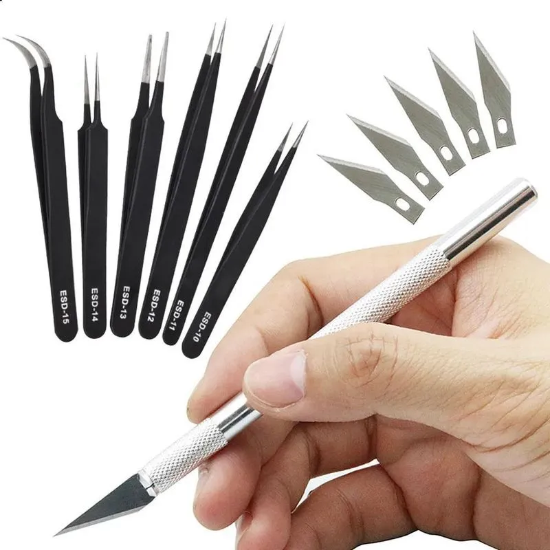 10x Estilete De Precisão Bisturi 5 Laminas + 6 Pinças