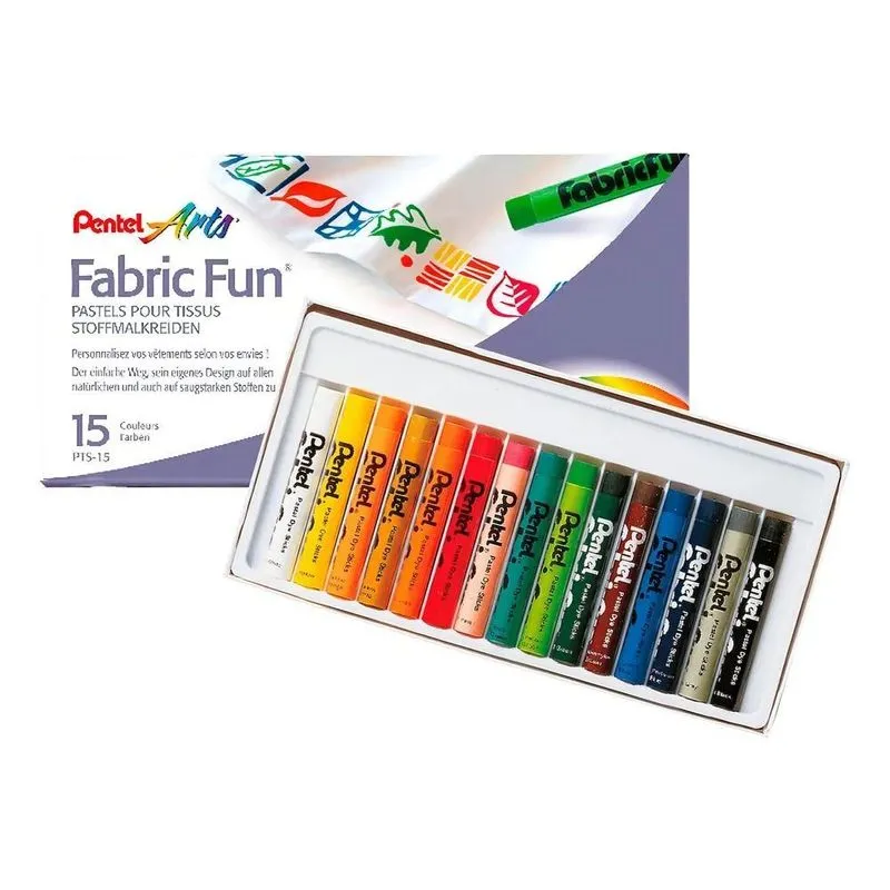 10x Giz Pastel Para Tecido Pentel Arts Fabric Fun - 15 Cores