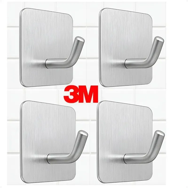 Kit 4 Ganchos Adesivo Inox 3m Para Banheiro Cozinha Toalhas