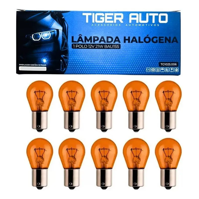 5x 10 Lâmpadas 1 Polo Seta Pisca Ambar Py21w Bau15s 12v