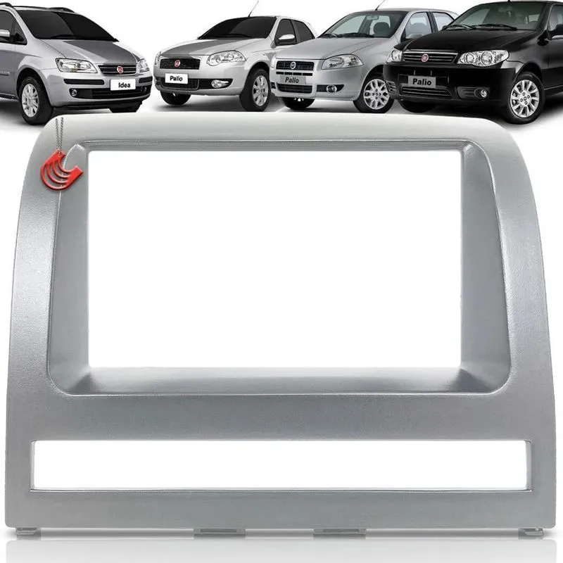 Moldura De Painel 2 Din Multimídia Dvd Mp5 Palio Idea Prata