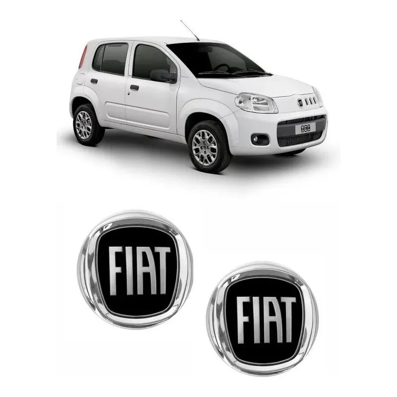 Kit 2 Emblemas Fiat Preto Novo Uno Vivace