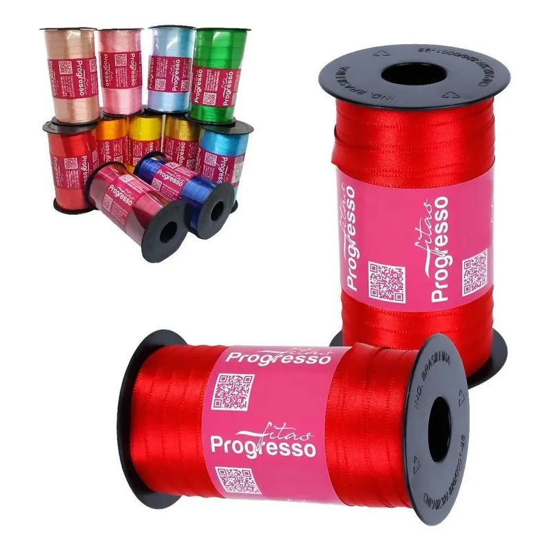 Fita De Cetim 7mm Carretel 100 Metros Vári 209 - Vermelho