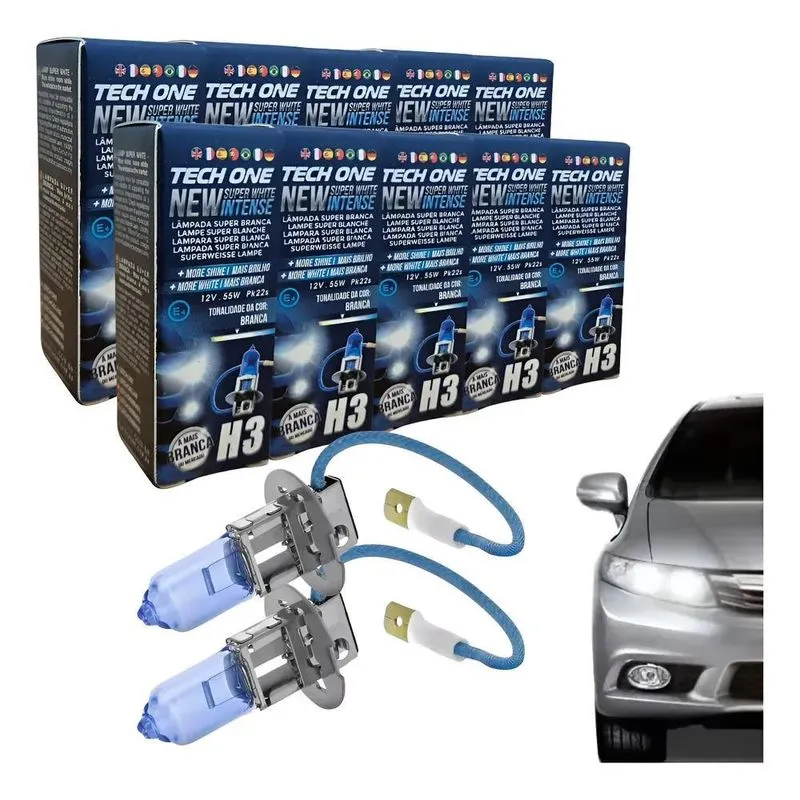 Kit 10 Lampada Super Branca H3 8500k 12v 55w Techone