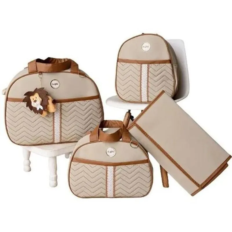 Kit Bolsa Maternidade Bebê Tema Safári Com Mochila Bord Bege