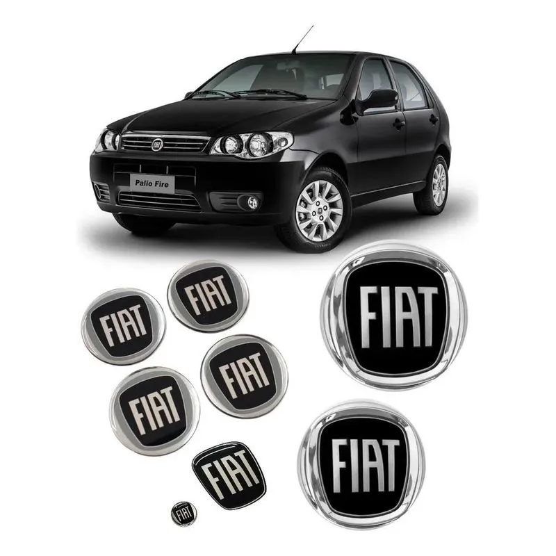 Kit 7 Emblemas Adesivos Fiat Preto Palio Bolha G3 2004/2018
